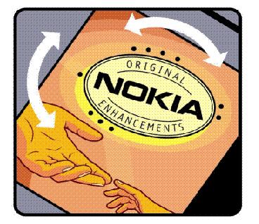 Se till att logotypen Nokia Original Enhancements finns på förpackningen och granska hologrametiketten enligt följande: De fyra stegen utgör inte en fullständig garanti för batteriets autencitet.