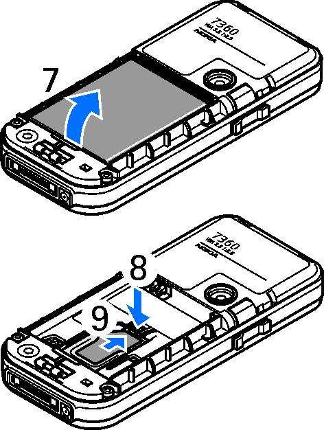 När du vill ta ur batteriet, lyfter du ur den nedre delen av batteriet från facket (7).