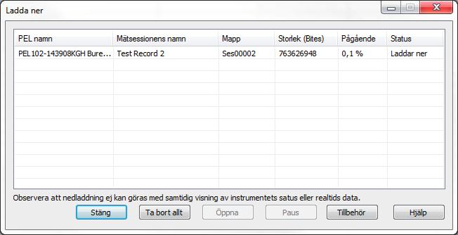 4.5. LADDA ER ISPELADE DATA Inspelade mätningar lagrade i instrumentet överförs till en databas i PC n med nedladdningskommandot. Att ladda ner en inspelning:.