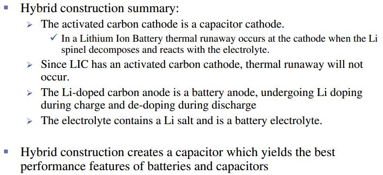 Figure 4-2. JSR 2000F voltage, current and temperature during discharge and charge Other benefits of lithium capacitors (LiC) are shown below, Figure 4-3.