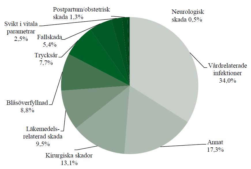 Vårdskadornas fördelning i olika skadetyper