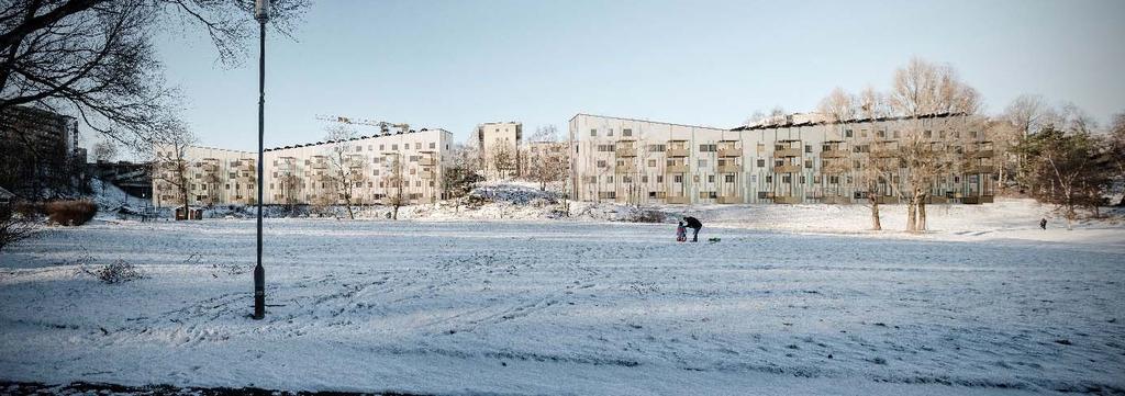 Förhoppningen är a generaionsboende i Gårdsen bidrar ill social hållbarhe, rygghe och granngemenskap och svarar mo förändrade bosadsbehov. Panoramavy över de planerade generaionsboende i Gårdsen.