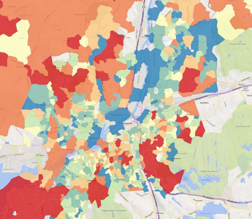 Priserna samvarierar relaiv väl med inkoms Spacescapes och Evidens sadskvaliesrappor för Göeborg visade ydlig a inkomser och priser är väl korrelerade E områdes sociala
