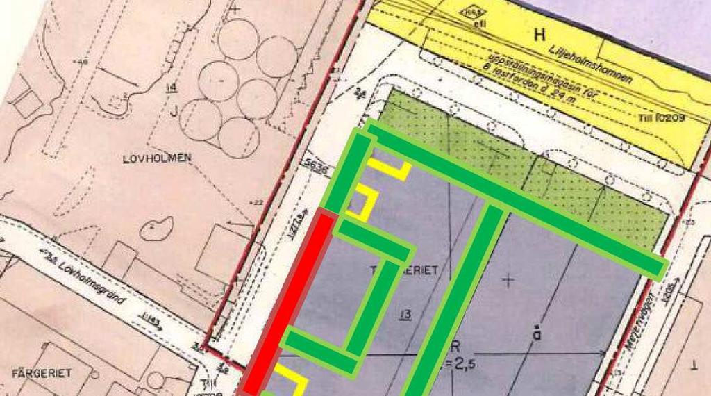 SID 9 (13) Fasader med godkända inomhusnivåer är grönmarkerade och fasader med ej godkända inomhusnivåer är rödmarkerade. Hämtats ur WSPs bullerutredningen.