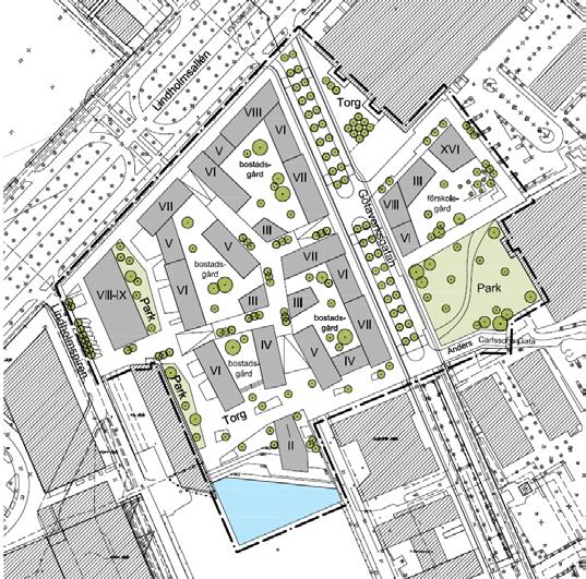 (gråmarkerad yta visar del av byggnad där bostäder och kontor ej