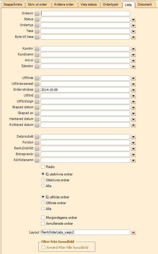 Renhållning > RH-order, fliken Lista,