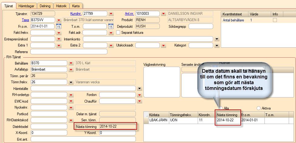 Scrum 38710 ärende 59968 Kund>Tjänst Beskrivning: När man har lagt en dispens på en tjänst kommer fältet Nästa