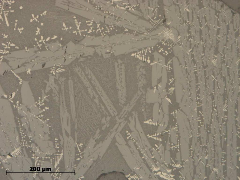 Figur 9. F426/F533, foto från mikroskopet. Detalj som visar att olivinkristallerna är zonerade, dvs.