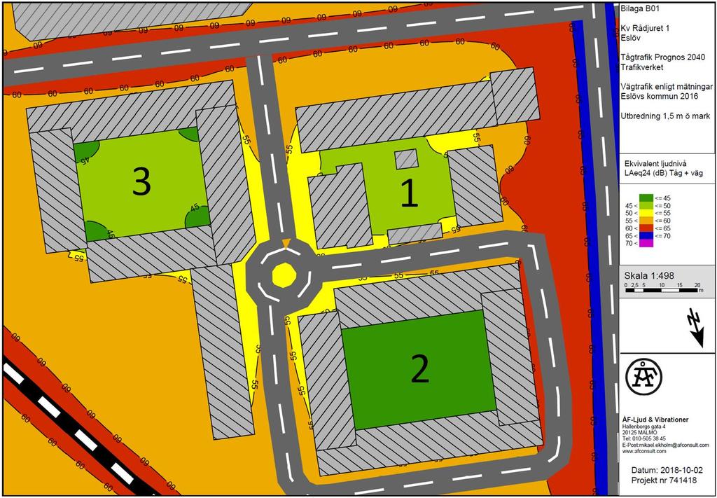 PLANBESKRIVNING 2018-04-04 GRANSKNINGSHANDLING 6 (15) Byggnadshöjder Gator och Trafik Trafikbuller De olika byggnaderna tillåts i upp till fyra, fem, sex eller åtta våningar.