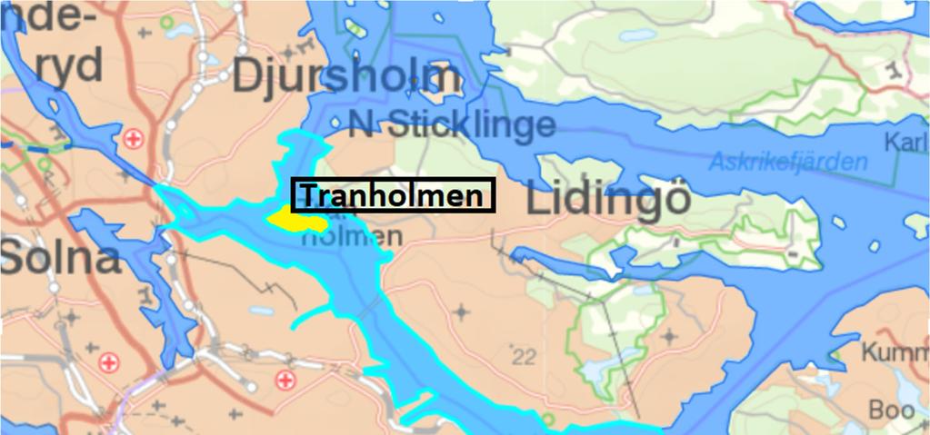 Bild 2, Lilla Värtans utredningsområde (VISS 2018) 3.3 Planområdets förutsättningar Planområdet omfattar 1722 m 2 och ligger på Tranholmen i Danderyds kommun.