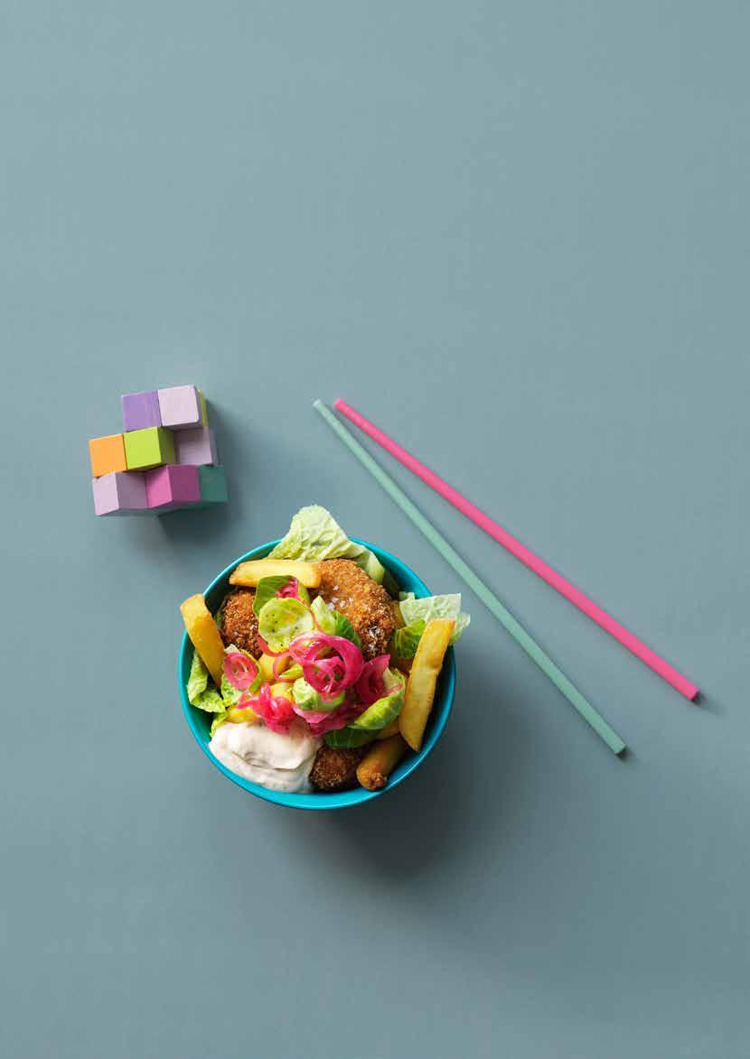 Soul bowl med nuggets, pommes och Magnus mega-majo Tips Är eko er grej, byt ut Pommes Frites till Felix Eko Potatisklyfta.