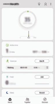 Appar och funktioner Använda Samsung Health Öppna mappen Samsung och starta appen Samsung Health.