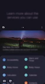 Du kan se vilka tjänster som stöds av Bixby och exempel på kommandon.