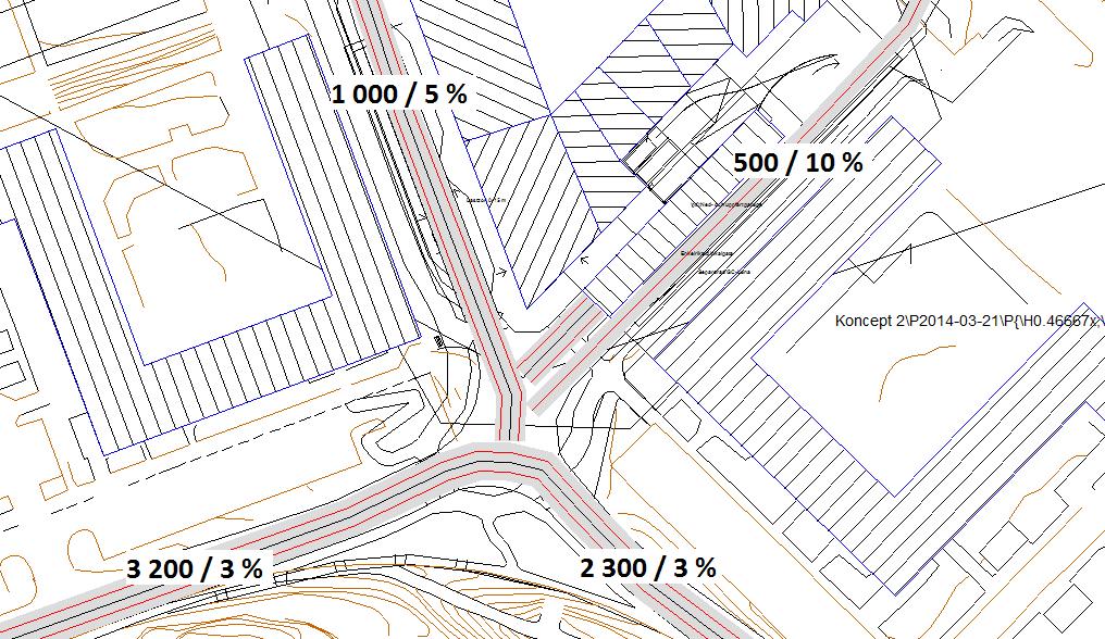 3. Förutsättningar Vägarna är dragna enligt dwg-ritning T10105LI_140321. Tidigare modell har även uppdaterats med nya höjdpunkter från dwg-ritning 2007 - TRF höjder 140321.