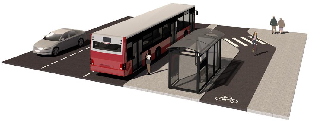 3,5 m 3,5 m 3 m 4 m 2,5 m 2 m Figur 9, Busshållplats med cykeltrafik bakom väderskydd, där minsta avstånd bakom väderskydd ska vara 2,5 meter 12 Angöring och lastplatser Lastplatser ska i första hand