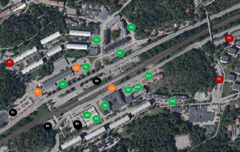 3. Nulägesbeskrivning I planområdet ingår 16 olika parkeringar med olika typer av syfte och reglering (se Figur 2 för geografisk placering av dessa).