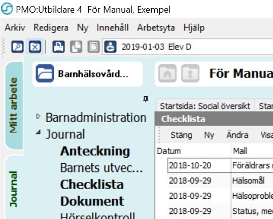 5. Stänga journal (kortkommando Ctrl+Q) För att stänga en öppen journal, klicka på symbolen X.