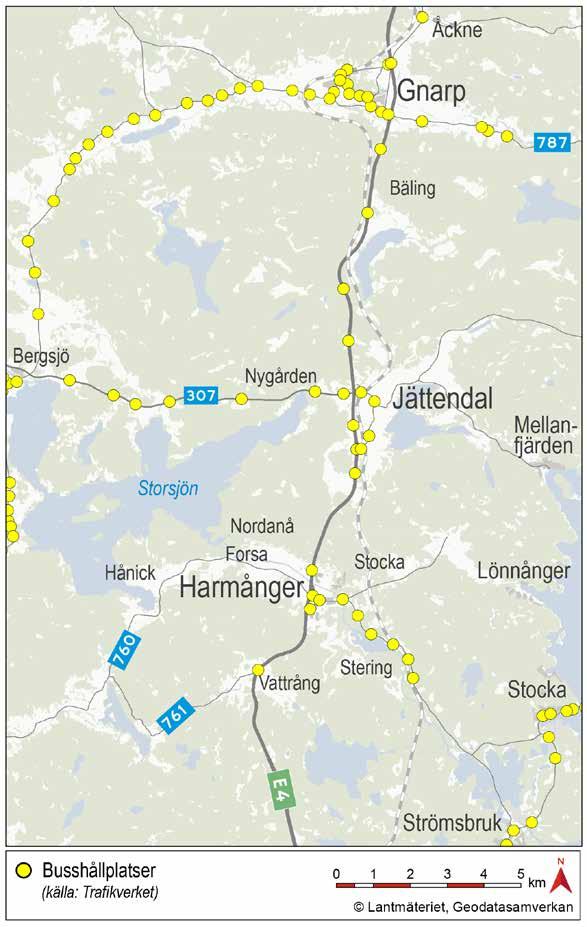 4.2.3 Kollektivtrafik Sträckan trafikeras idag av både lokal- och fjärrkollektivtrafik, X-trafik (linje 29 Gnarp-Hudiksvall och linje 329 Sundsvall- Hudiksvall) och Y-buss (Stockholm Umeå).