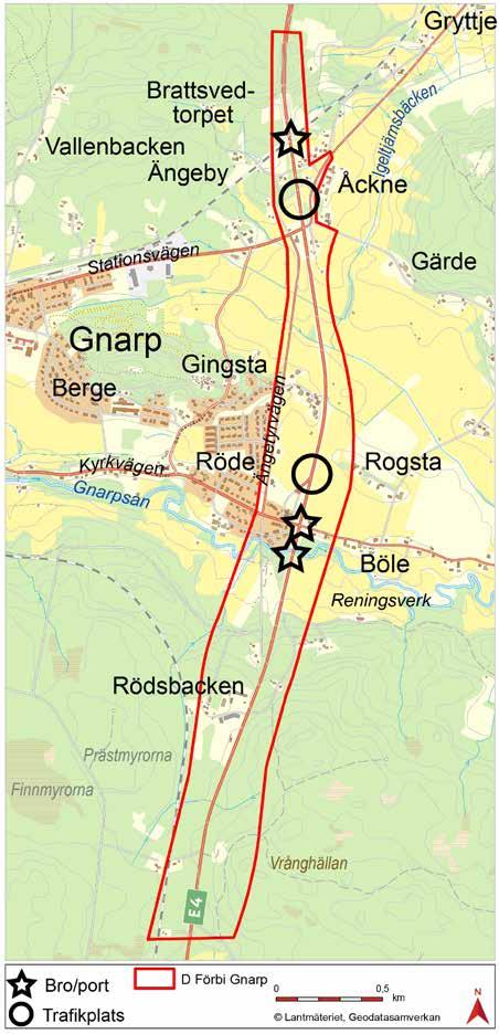 5.5.9 Korridor D Korridor D börjar i höjd med norra delen av åkrarna vid Bäling, där ny E4 når befintlig E4, se figur 5.5:10.