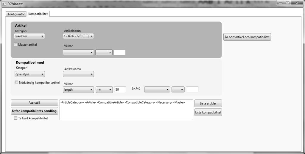Resultat 4 Resultat Den färdiga applikation blev en produktkonfigurator som skapades i WPF med hjälp av utvecklingsmiljön Microsoft Visual Studio.
