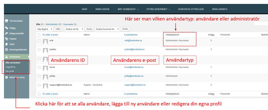 se och såhär: Användare Under användare kan du se samtliga användare,