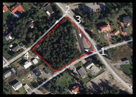 Figur 3-2. Översiktskarta med fotoplatser och fotoriktningar för fotografierna 1 4 i Figur 3-1. 3.1 Natur och kulturintressen Området har undersökts utifrån Länsstyrelsen i Stockholms planeringsunderlag (WMStjänster från Länsstyrelserna) med avseende på natur och kulturvårdsintressen.