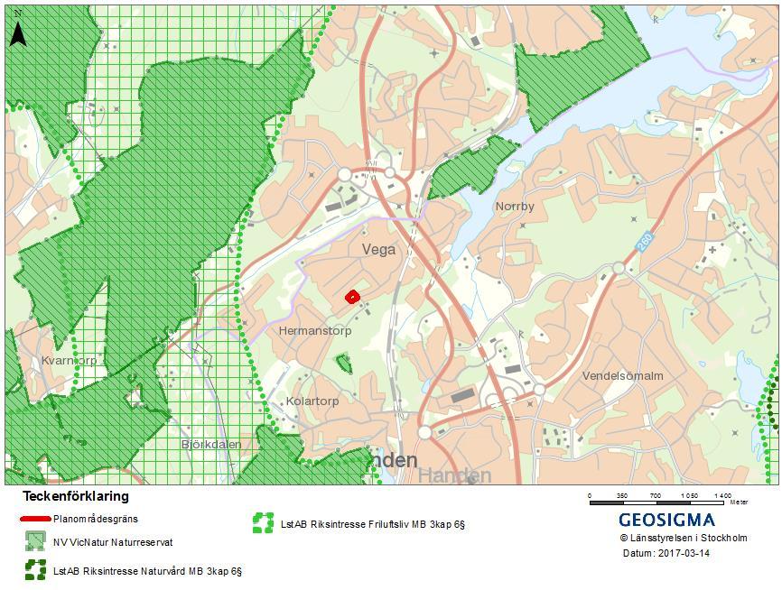 Figur 3-3. Naturreservat i närheten av planområdet. 3.2 Jordarter, geoteknik och grundvatten Infiltrationskapaciteten för en jord beror bland annat på dess kornstorlek, packningsgrad och markens vattenhalt.