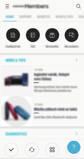 Appar och funktioner Samsung Members Samsung Members erbjuder kunder supporttjänster som diagnos av enhetsproblem, och användare kan skicka in frågor och felrapporter.