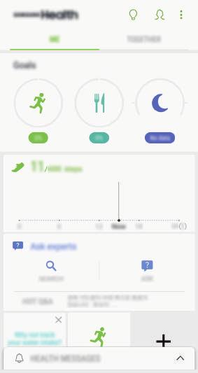 Appar och funktioner Använda Samsung Health Du kan visa den viktigaste informationen från menyer och spårare i Samsung Health för att övervaka ditt välbefinnande och din kondition.