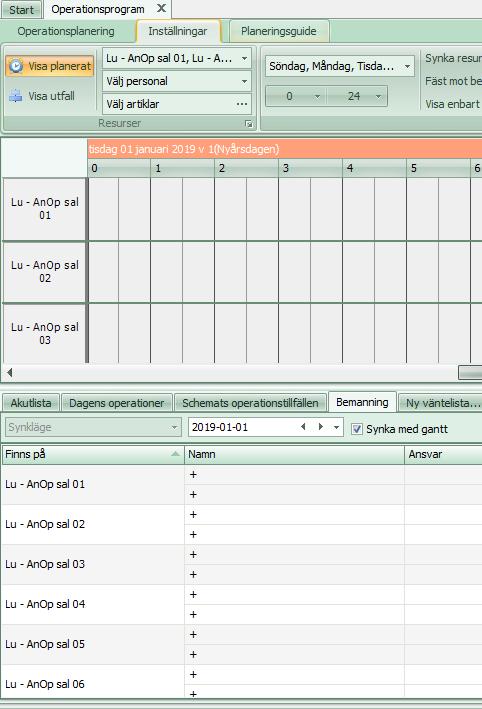 En bock i rutan Synka med gantt gör att du hamnare i ett så kallat synkläge dvs att du ser de salar du valt att se i gantschemat. Även om dessa inte tillhör din avdelning.