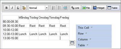 Tabeller Veckoschema Lista över