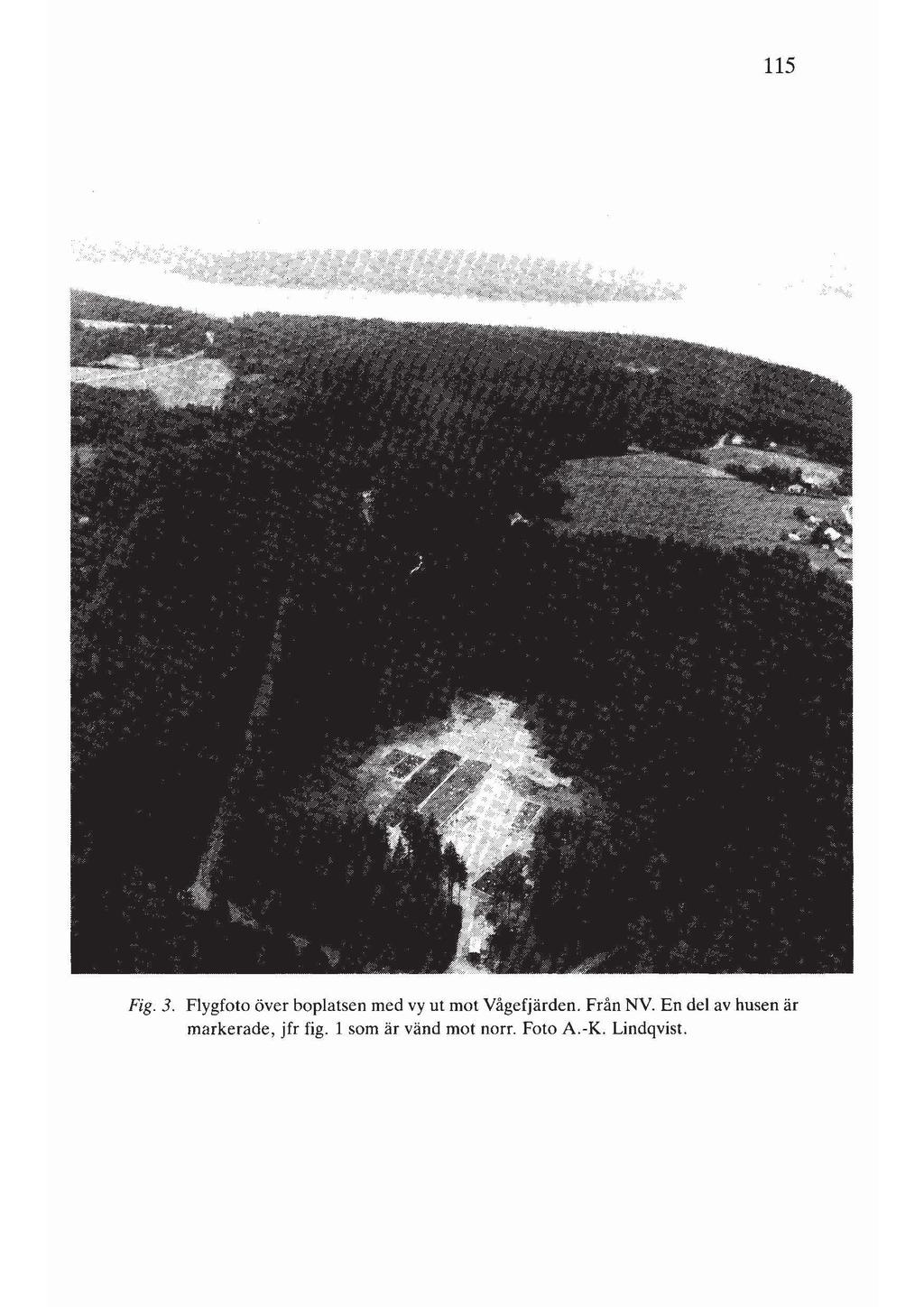 115 Fig. 3. Flygfoto över boplatsen med vy ut mot Vågefjärden. Från NY.