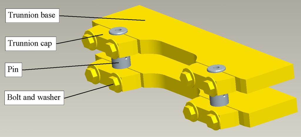 Figure 20: Trunnion assembly on loadframe MT436B Trunnion base The Atlas Copco article number for the trunnion base, see figure 21, is 5571 9121 00 and its drawing is given in appendix 6.