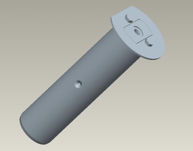 The pin has holes drilled in both an axial and radial directions. The purpose of the holes is to provide a bearing assembled in the steering cylinder with grease.