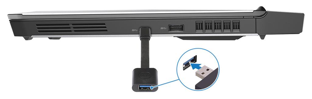 När du använder Virtual Reality (VR)-headsetet ansluter du HDMI-kabeln till grafikkortet som är installerat i Alienwaregrafikförstärkaren.