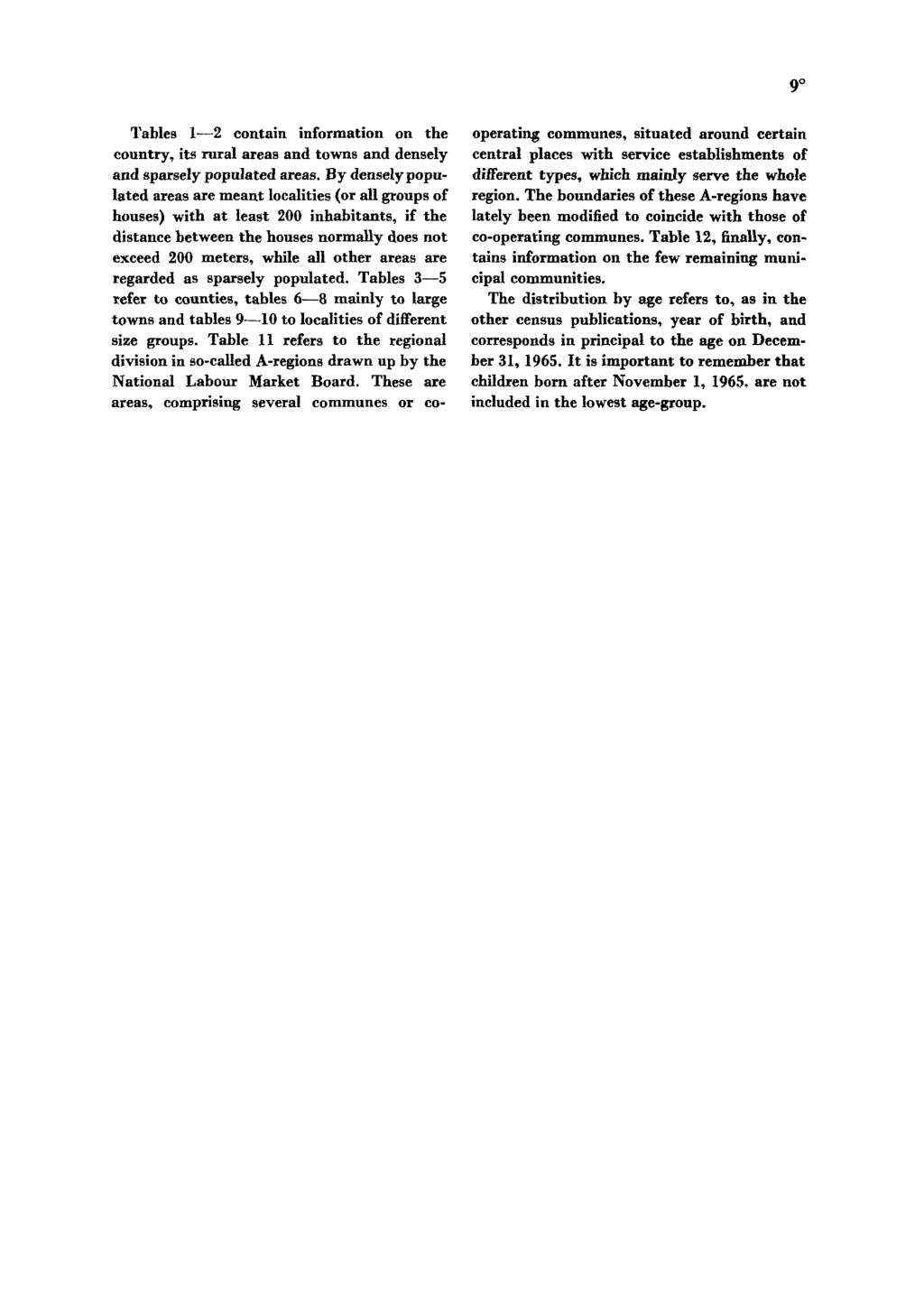 9 Tables 1 2 contain information on the country, its rural areas and towns and densely and sparsely populated areas.