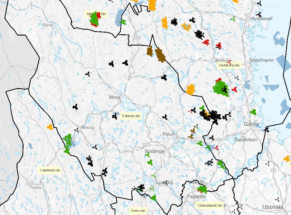 Vindparker i Dalarna I Dalarna finns i dag ca 190 vindkraftverk Vindkraftverk i Dalarna apr-19 Antal verk Produktion (MWh) I drift 2018 193 1 452 700 Under byggnation 21 260 000