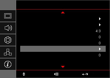 ANVÄNDA PROJEKTORN Typ 2 (12 IO) Undermeny Inställningar Display Huvudmeny Bildinställningar 3D Bredd