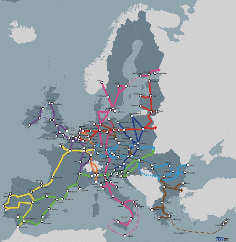 Figur 9: CEF korridorer Korridoren som är mest relevant för Örebroregionen är ScanMed korridoren som sträcker sig från Ryska-Finska gränsen via Stockholm och Hallsberg till Central- och Sydeuropa.