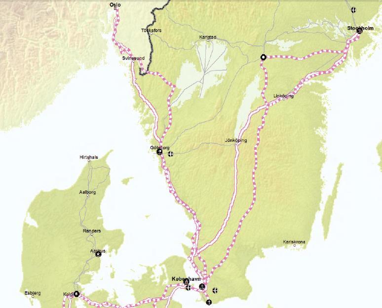 Figur 10: ScanMed korridorens sträckning genom Sverige Aktuell information om TEN-T finns tillgänglig på http://ec.europa.eu/transport/infrastructure/tentec/tentec-portal/map/mobile.
