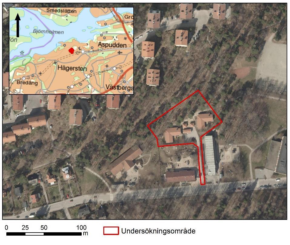 söder. Söder om byggnaderna utanför fastigheten finns ytterligare byggnader med förskoleverksamhet. Figur 1. Lokalisering av aktuellt undersökningsområde. 3.