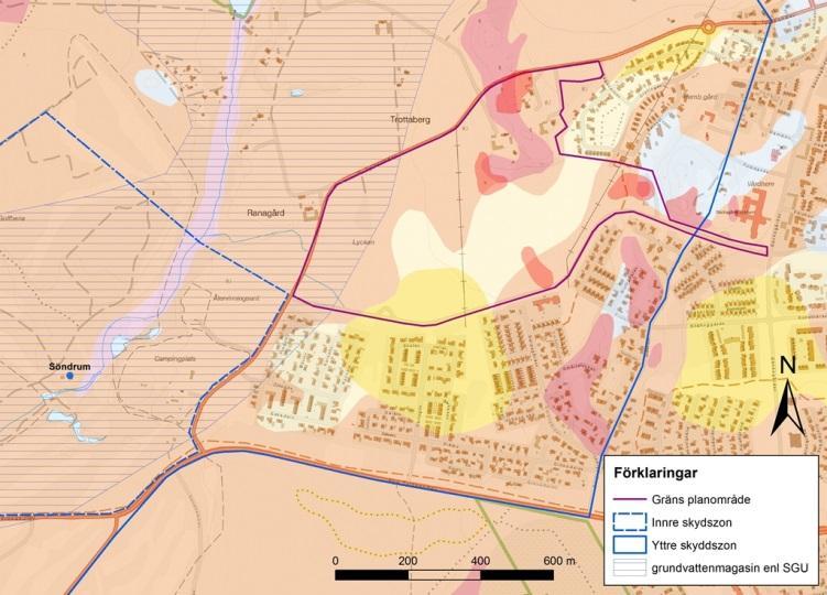 figur 2 nedan redovisas grundvattenmagasinets utbredning enligt SGU 1 tillsammans med utdrag ur SGU:s jordartskarta 1. figur 2. Utdrag från jordartskarta med utbredning av grundvattenmagasin SGU.