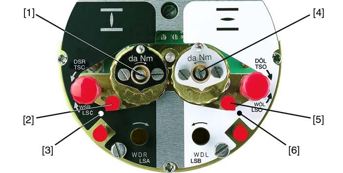 Information: Maximalt åtdragningsmoment: 0,3 0,4 Nm Momentbrytningen är inställd. Exempel: Bilden ovan visar följande inställning: 9.4. Inställning av vägbrytning 3,5 da Nm = 35 Nm för riktning STÄNGD 4,5 da Nm = 45 Nm för riktning ÖPPEN Vägbrytningen mäter ventilslaget.