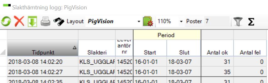 Det går även att välja Ungdjur, Slaktdata, Slakthämtning logg detaljer i menyn.