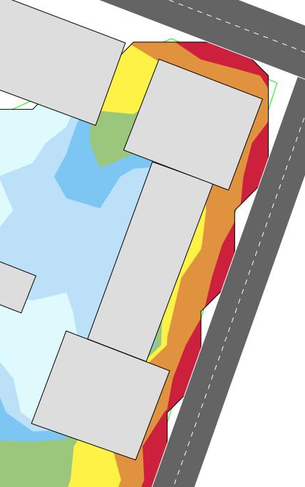 5 RESULTAT Av beräkningarna framgår att den ekvivalenta trafikbullernivån som högst blir 57 dba, dvs lägre än riktvärdet 60 dba.