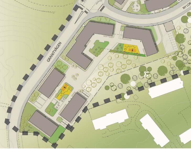 Det södra kvarteret Området söder om den interna gatan, se bild till höger, är markanvisat till JM AB. De avser att bygga fem huskroppar, i fyra till sex våningar.