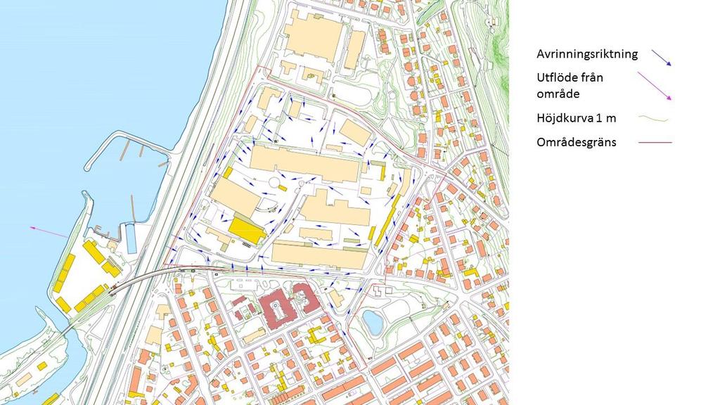 3.2 Avrinningsområden, avvattningsvägar och översvämningskartering Största delen av planområdet avvattnas via brunnar och VA-ledningar som enligt VA-karta från Jönköpings kommun leder mot