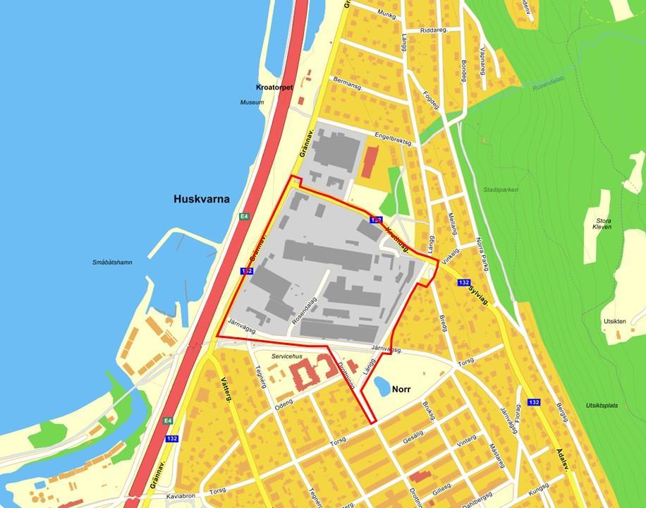 3 Områdesbeskrivning och avgränsning Planområdet utgör drygt 14 ha och är beläget i Huskvarna i Jönköpings kommun (Figur 3-1).