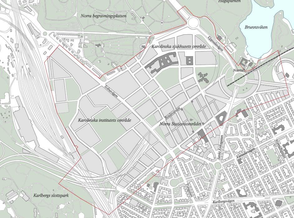 sjukhuset - Östra Karolinska Karolinska institutet) planeras för 6 500 lägenheter (13 000 boende) samt lokaler för omkring 33 000 arbetande.