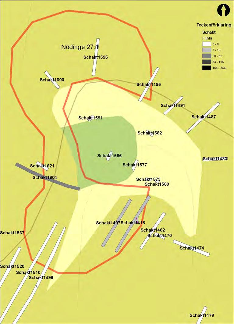 Lödöse museum 2011:19 Schaktplan Nödinge 27:1 Kartan visar förundersökningsschakt inom Nödinge 27:1.